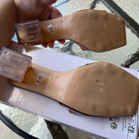 Square toed Brown Women's Slide Heels - Picture 5 of 7